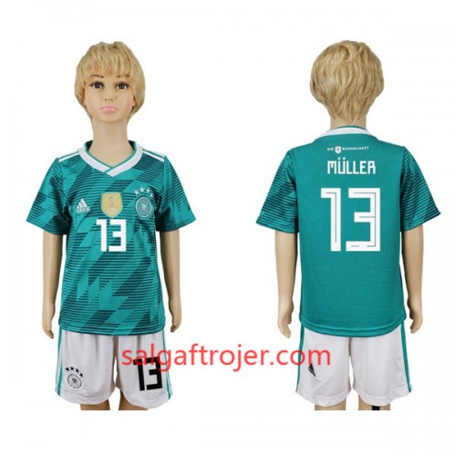 Tyskland Fodboldtrøjer Müller 13 Børn Udebanesæt VM 2018 Tyskland Fodboldtrøjer Müller 13 Børn Udebanesæt VM 2018